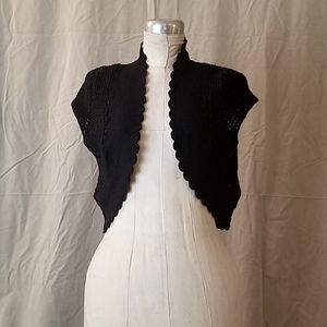 Pink Rose black crochet shrug size Small.